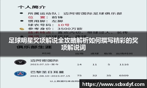 足球明星奖项解说全攻略解析如何撰写精彩的奖项解说词